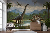 Dinosaurier Tapete | Jurassische Landschaft mit Brachiosaurus
