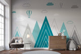Mountain Mural Wallpaper | Turquoise Peaks with Hot Air Balloons
