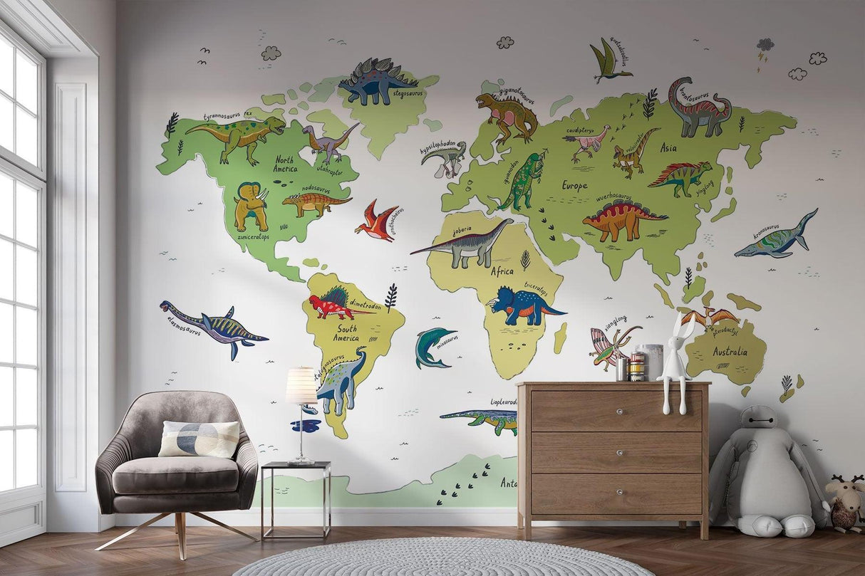 Dinosaurier Tapete | Weltkarte Bildungsdesign