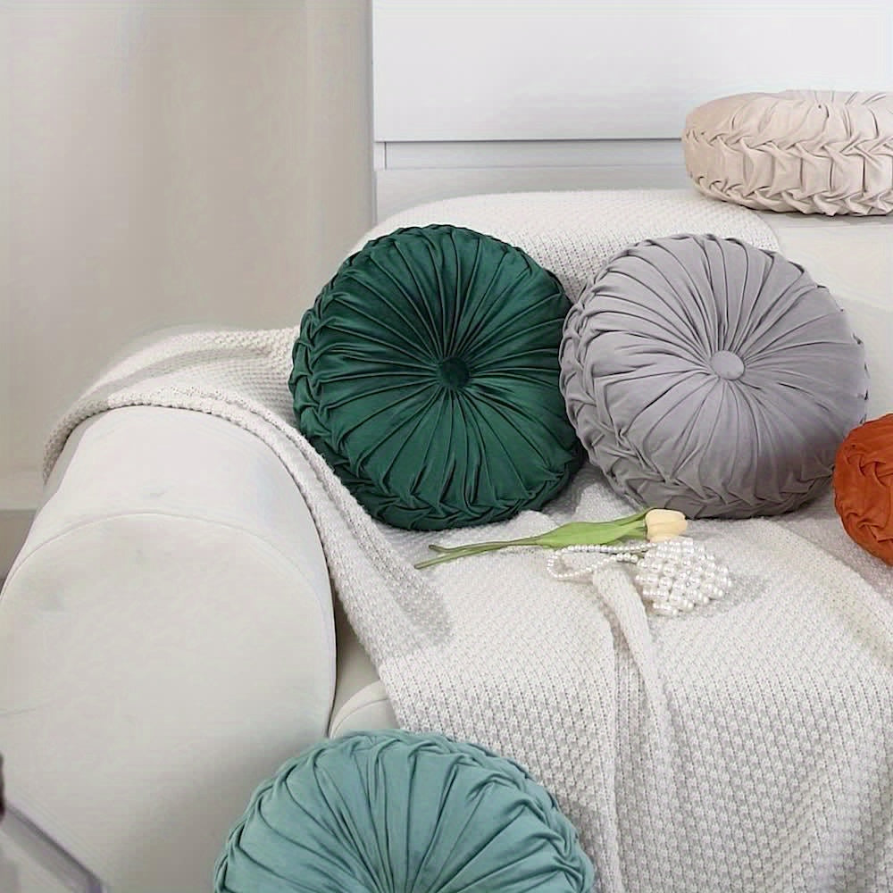Round Velvet Cushion  Pleated Design with Center Button - Product detail 7