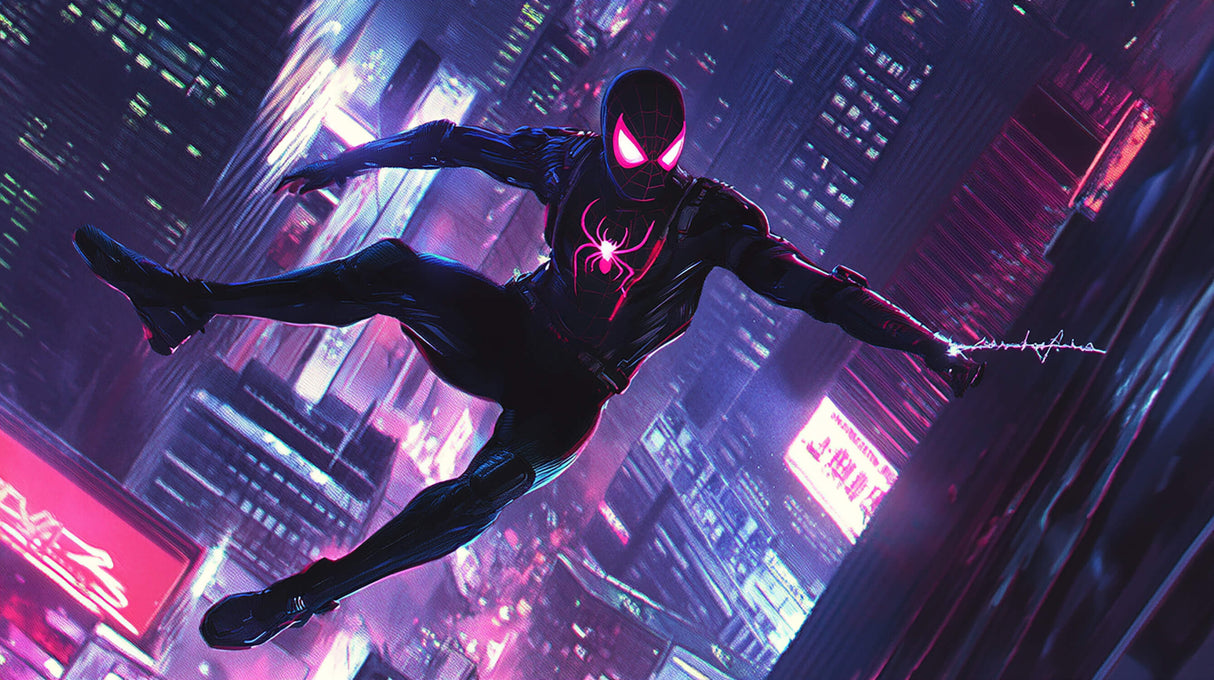 Superhero Mural Wallpaper | Neon Spider Theme City Night