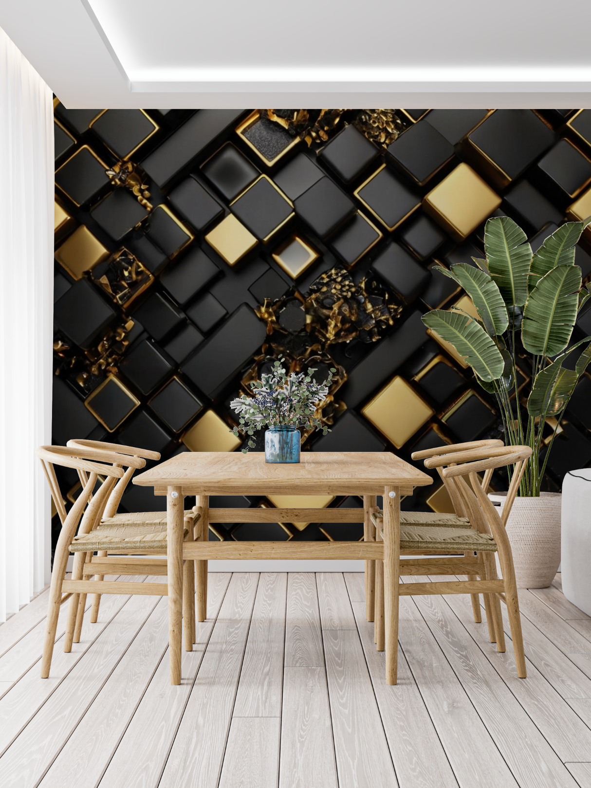 Geometric Mural Wallpaper | Modern Black and White Diamond Pattern