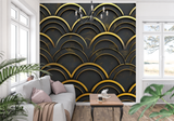 Art Deco Mural Wallpaper | Black and Gold Geometric Arches