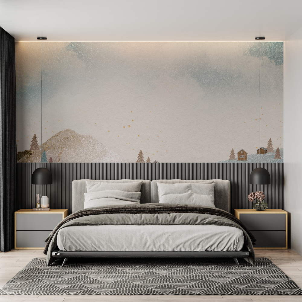 Watercolor Mural Wallpaper | Scandinavian Winter Landscape