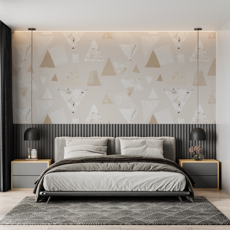 Geometric Mural Wallpaper | Modern Beige Triangle Pattern