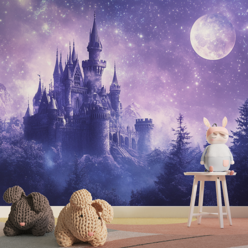 Castle Mural Wallpaper | Mystical Purple Night Sky