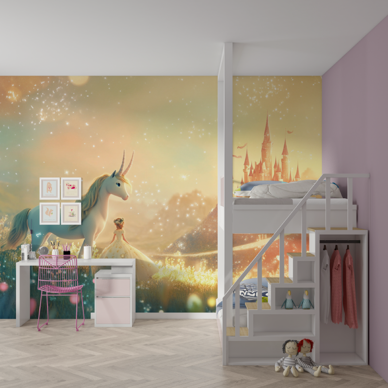 Princess Mural Wallpaper | Unicorn and Enchanted Castle