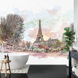 Paris Mural Wallpaper | Watercolor Eiffel Tower Scene