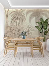 Tropical Mural Wallpaper | Beige Palm Trees and Nature Scene
