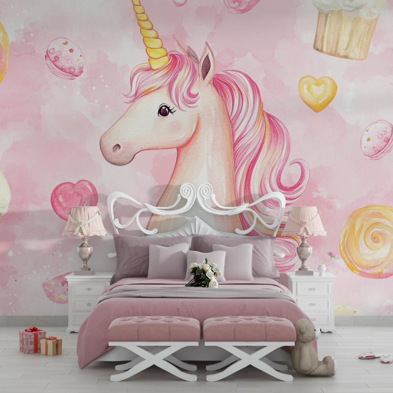 Unicorn Mural Wallpaper | Sweet Dreams and Candy Hearts