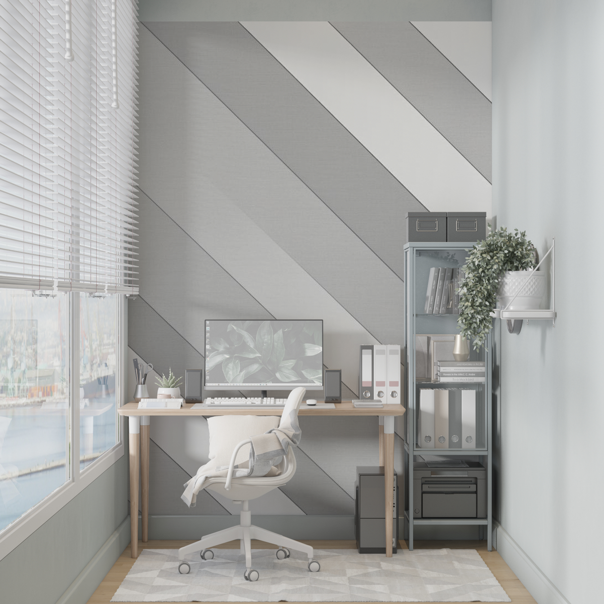 Geometric Mural Wallpaper | Modern Diagonal Stripes in Grey