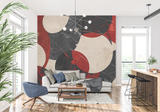 Abstract Mural Wallpaper | Modern Circles in Red and Black