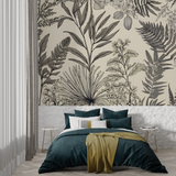 Tropical Foliage Mural Wallpaper | Monochrome Botanical Line Art