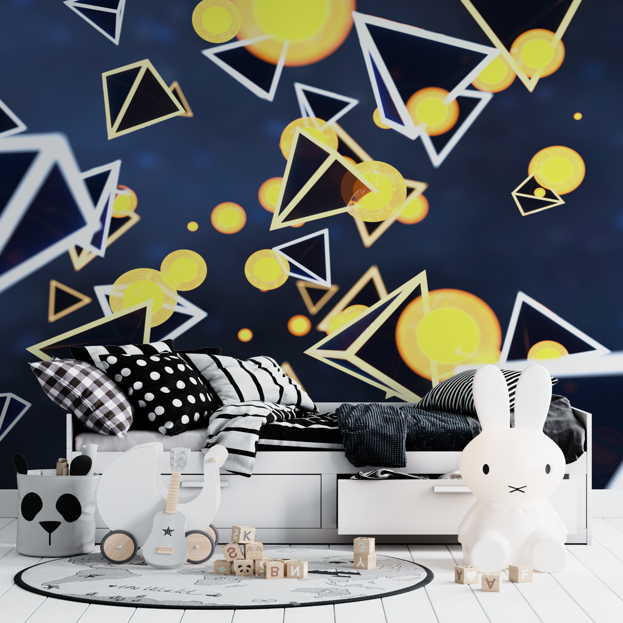 Geometric Mural Wallpaper | Modern Blue and Gold Abstract Design