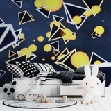 Geometric Mural Wallpaper | Modern Blue and Gold Abstract Design