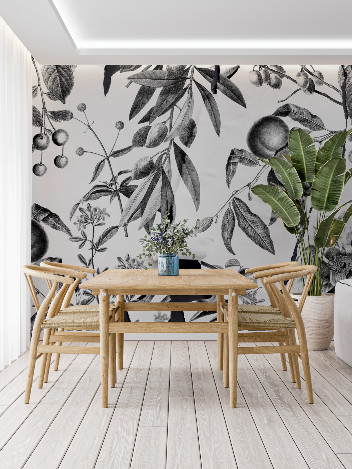 Botanical Mural Wallpaper | Black and White Vintage Fruit Design