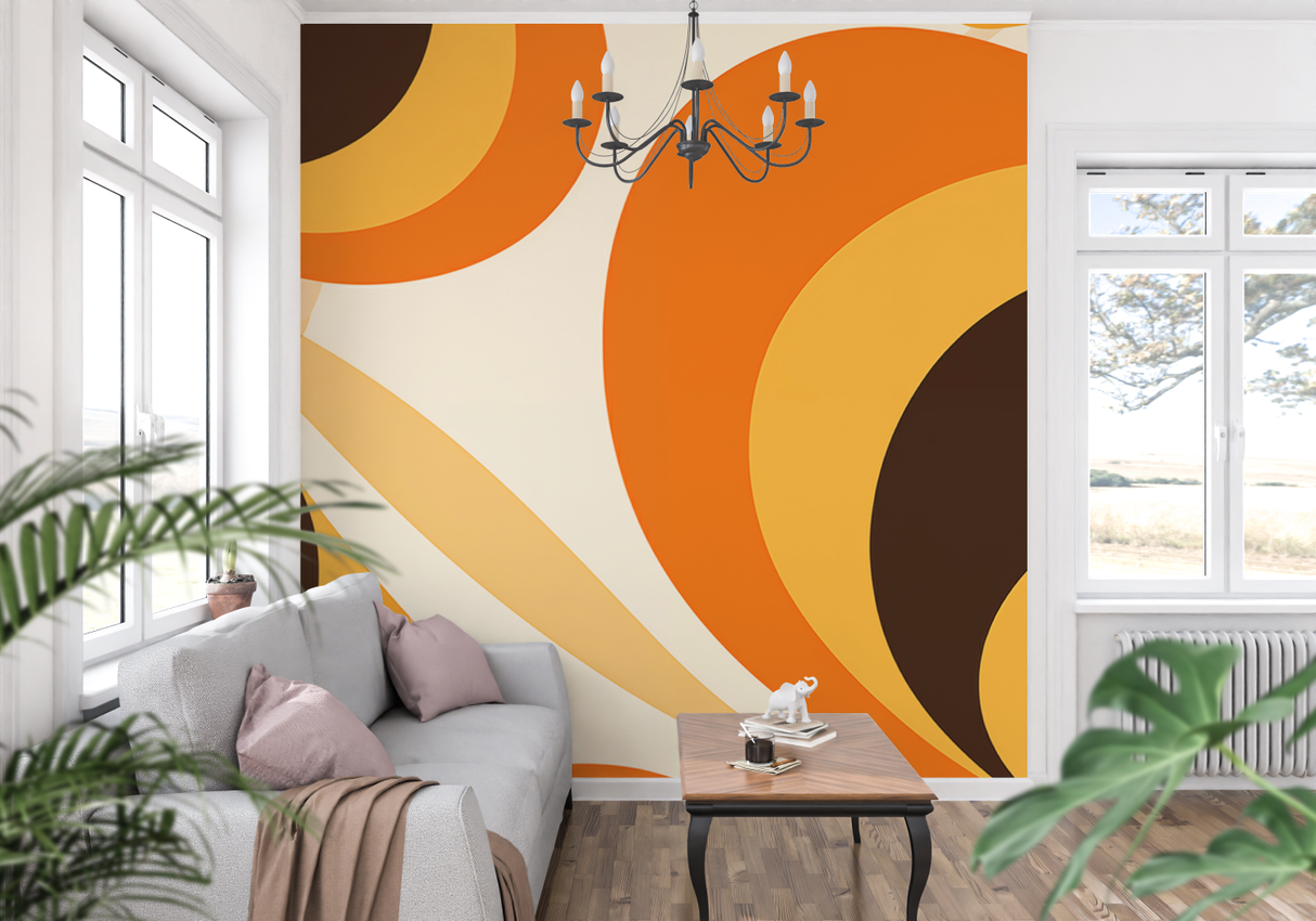 Retro Mural Wallpaper | 70s Orange Geometric Circles