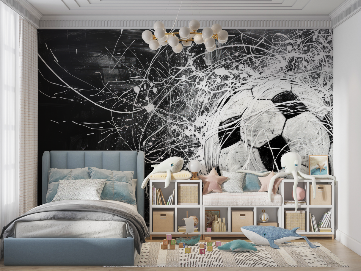Football Mural Wallpaper | Black and White Dynamic Design