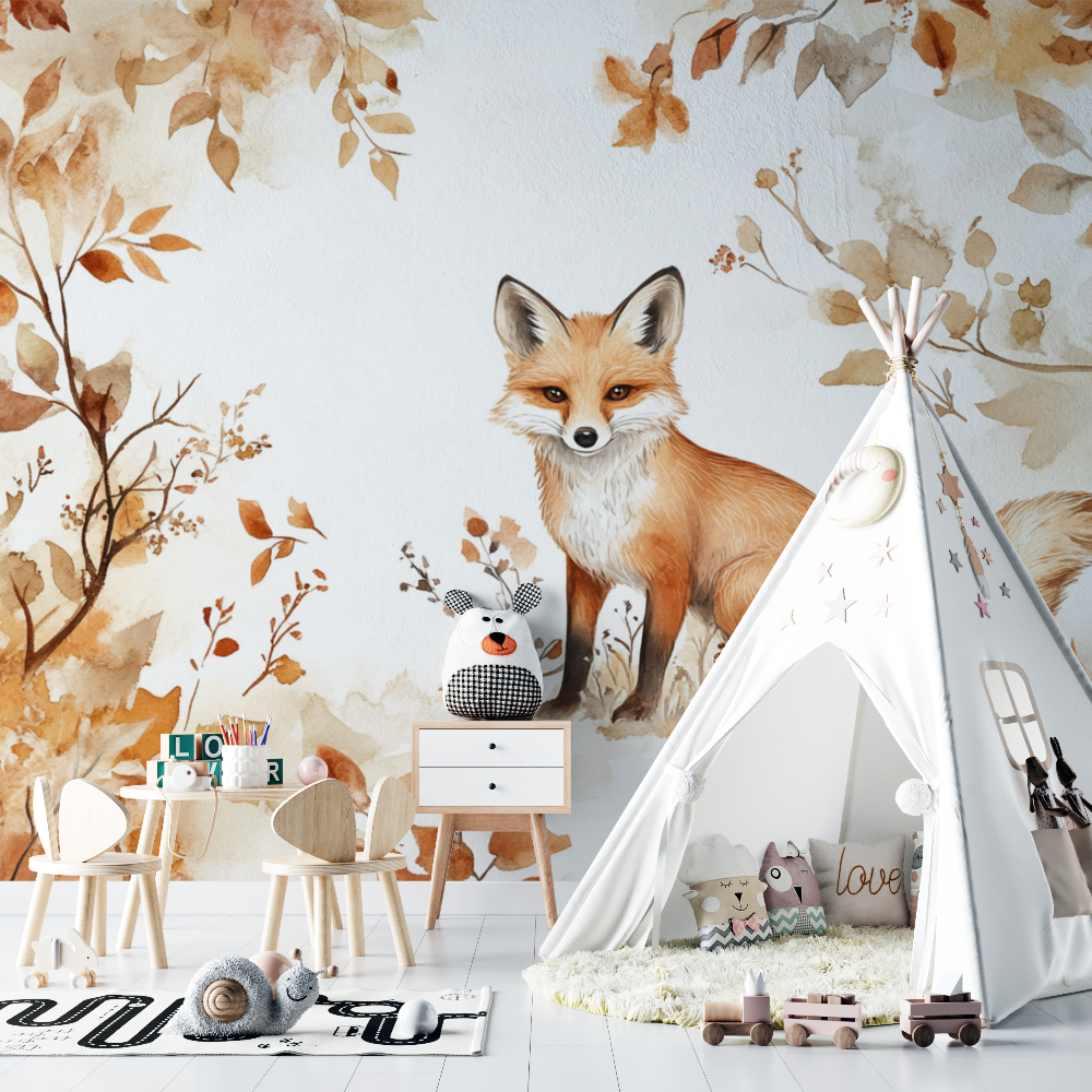 Fox Mural Wallpaper | Autumn Watercolor Design