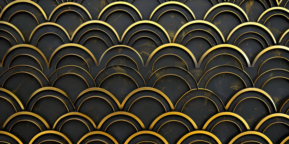 Art Deco Mural Wallpaper | Black and Gold Geometric Arches