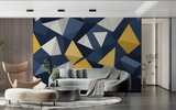 Geometric Mural Wallpaper | Modern Navy Blue and Gold Design