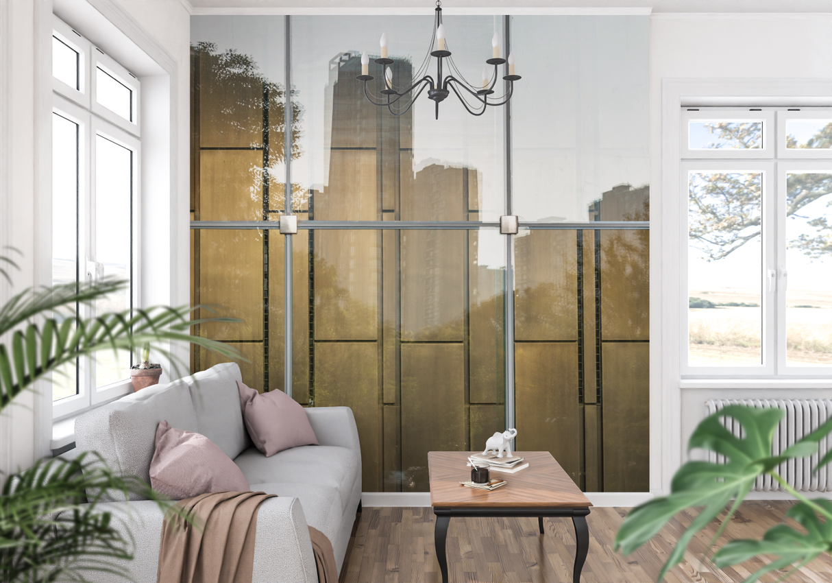 Industrial Mural Wallpaper | Modern Gold Glass Window Design