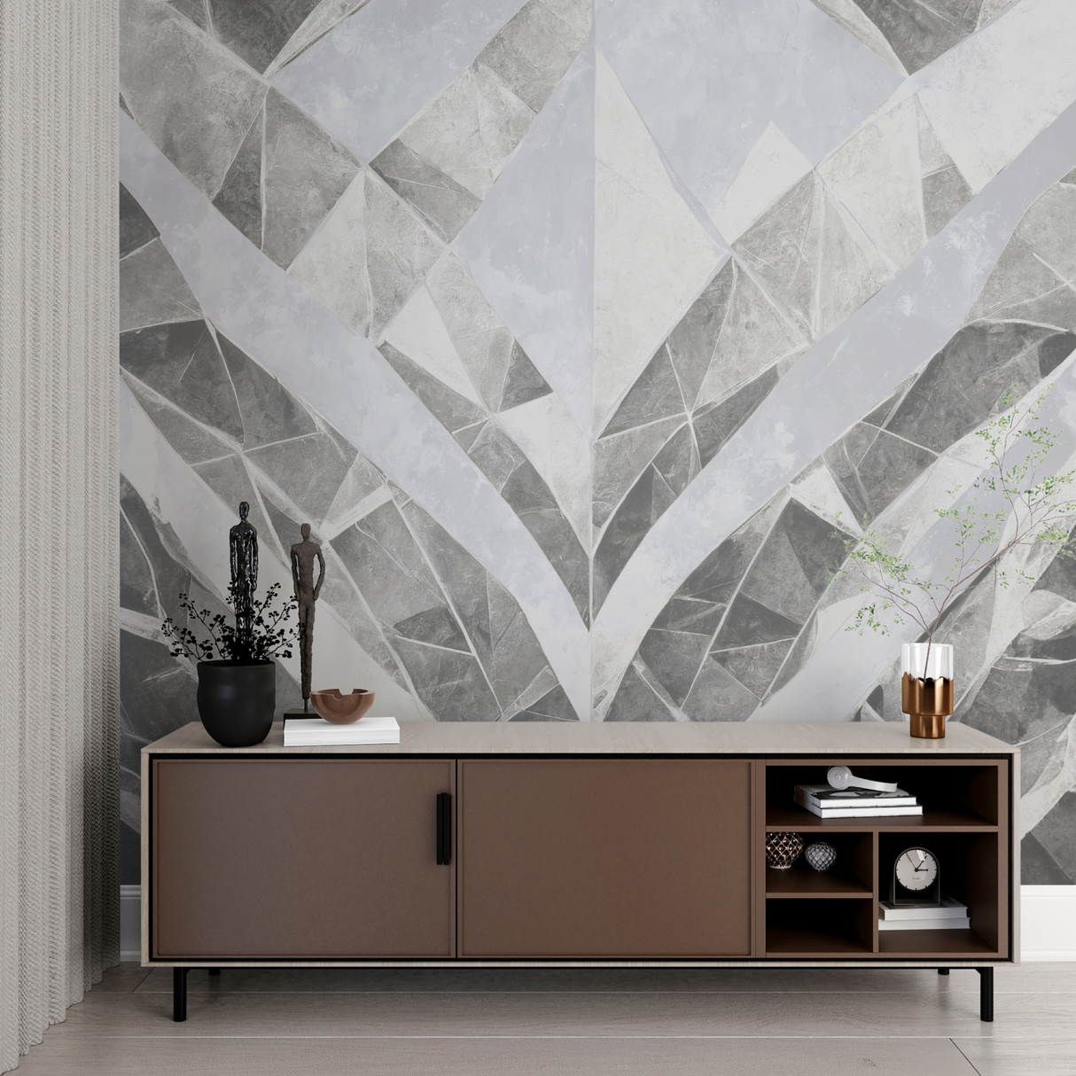 Geometric Mural Wallpaper | Modern Grey and White Pattern