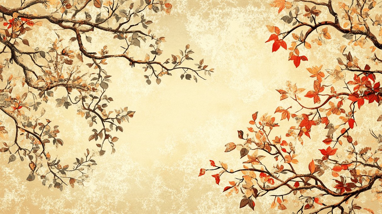Japanese Tree Mural Wallpaper | Autumn Leaves on Beige Background