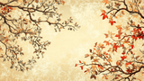 Japanese Tree Mural Wallpaper | Autumn Leaves on Beige Background