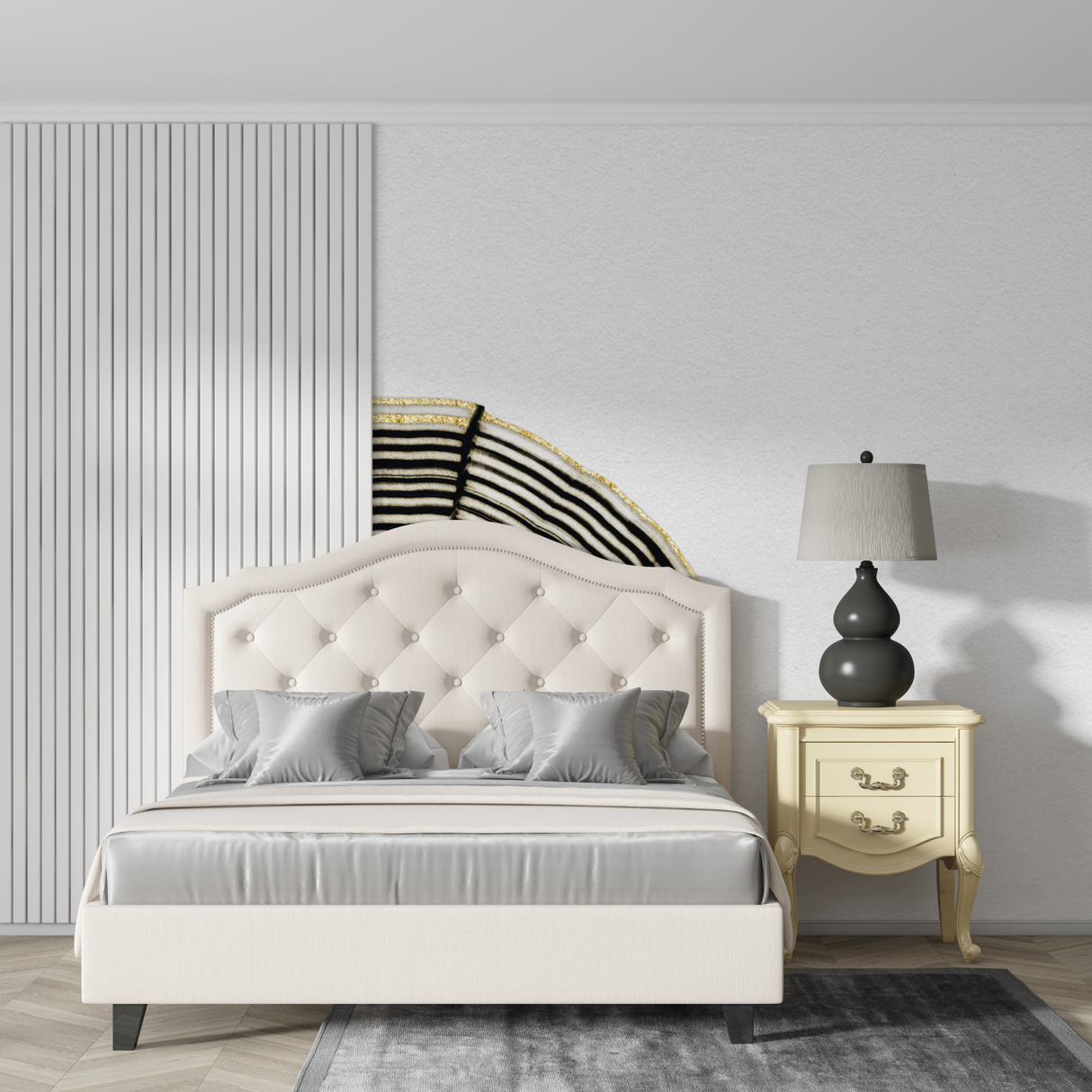 Abstract Mural Wallpaper | Black and Gold Curved Lines