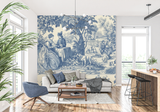 Vintage Mural Wallpaper | Blue and Beige Toile de Jouy Scene