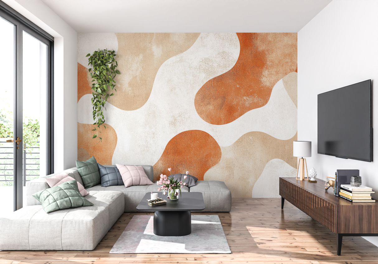Abstract Mural Wallpaper | Organic Terracotta Waves Design