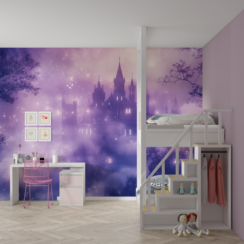 Castle Mural Wallpaper | Mystical Purple Night Sky