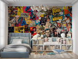 Comic Book Mural Wallpaper | Retro Superhero Collage Design