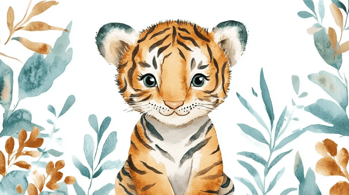Tiger Mural Wallpaper | Watercolor Jungle Cub Design