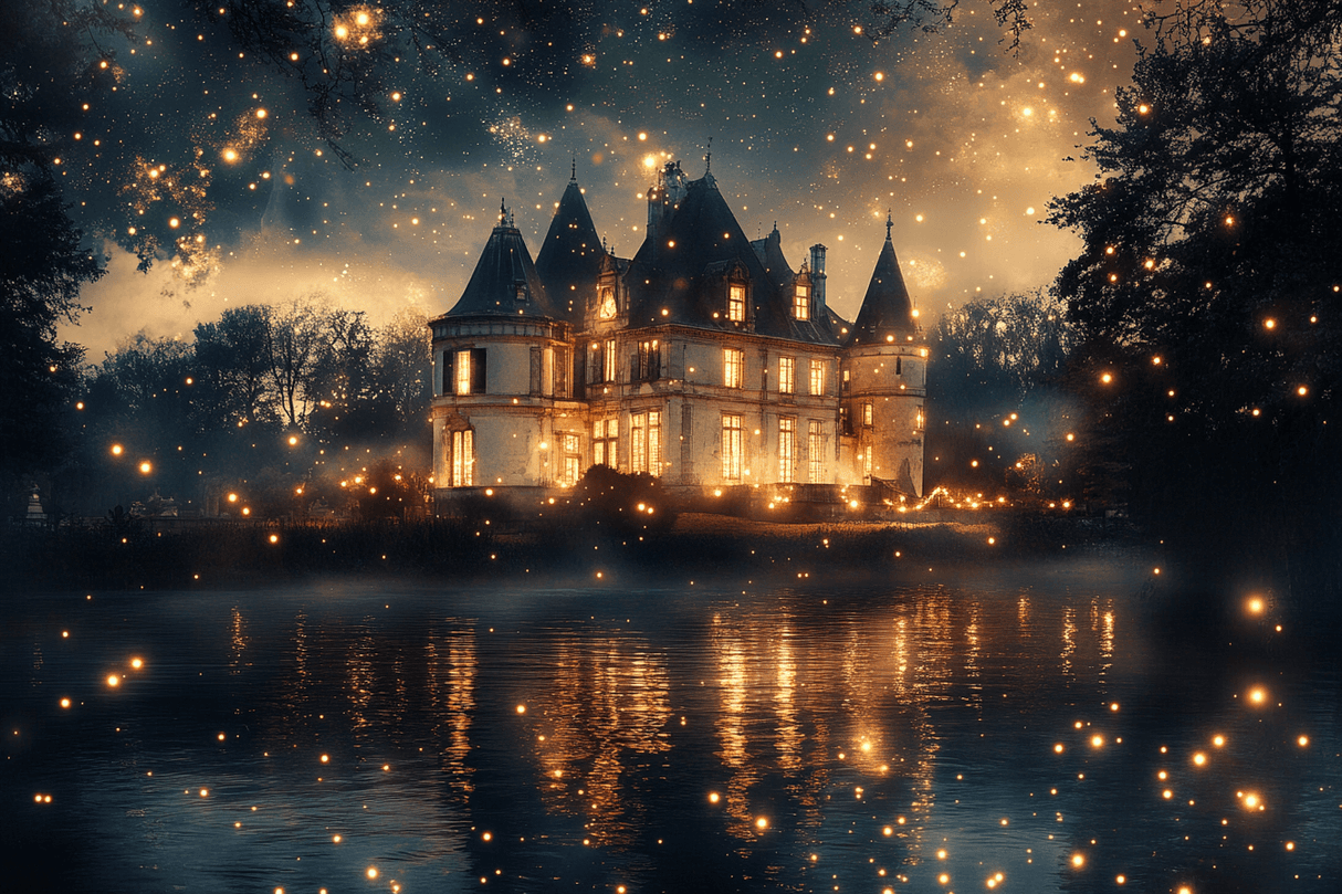 Castle Mural Wallpaper | Enchanted Night With Golden Stars
