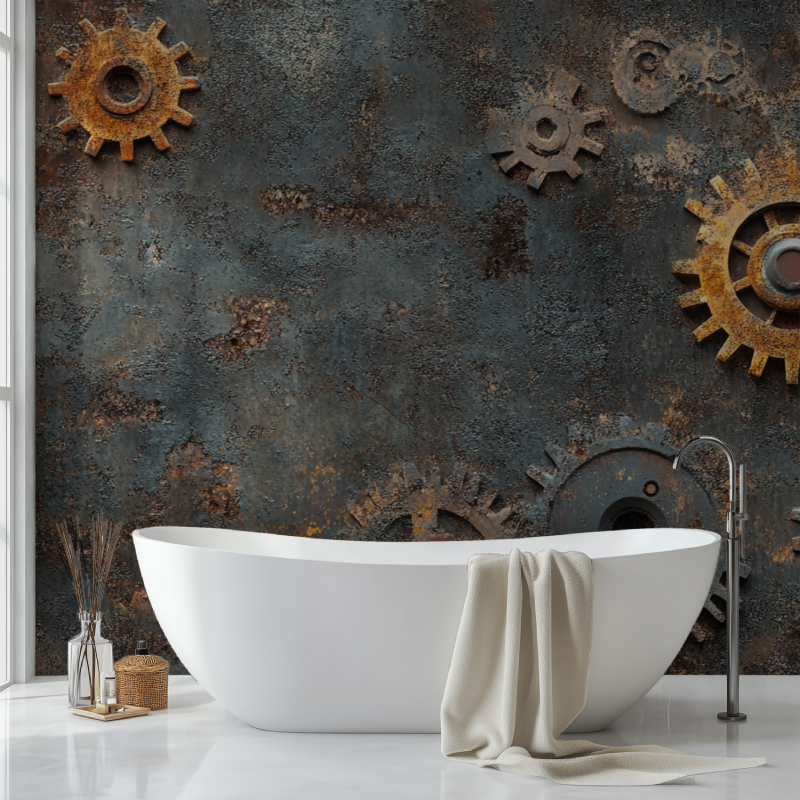 Industrial Mural Wallpaper | Vintage Metal Gears Design