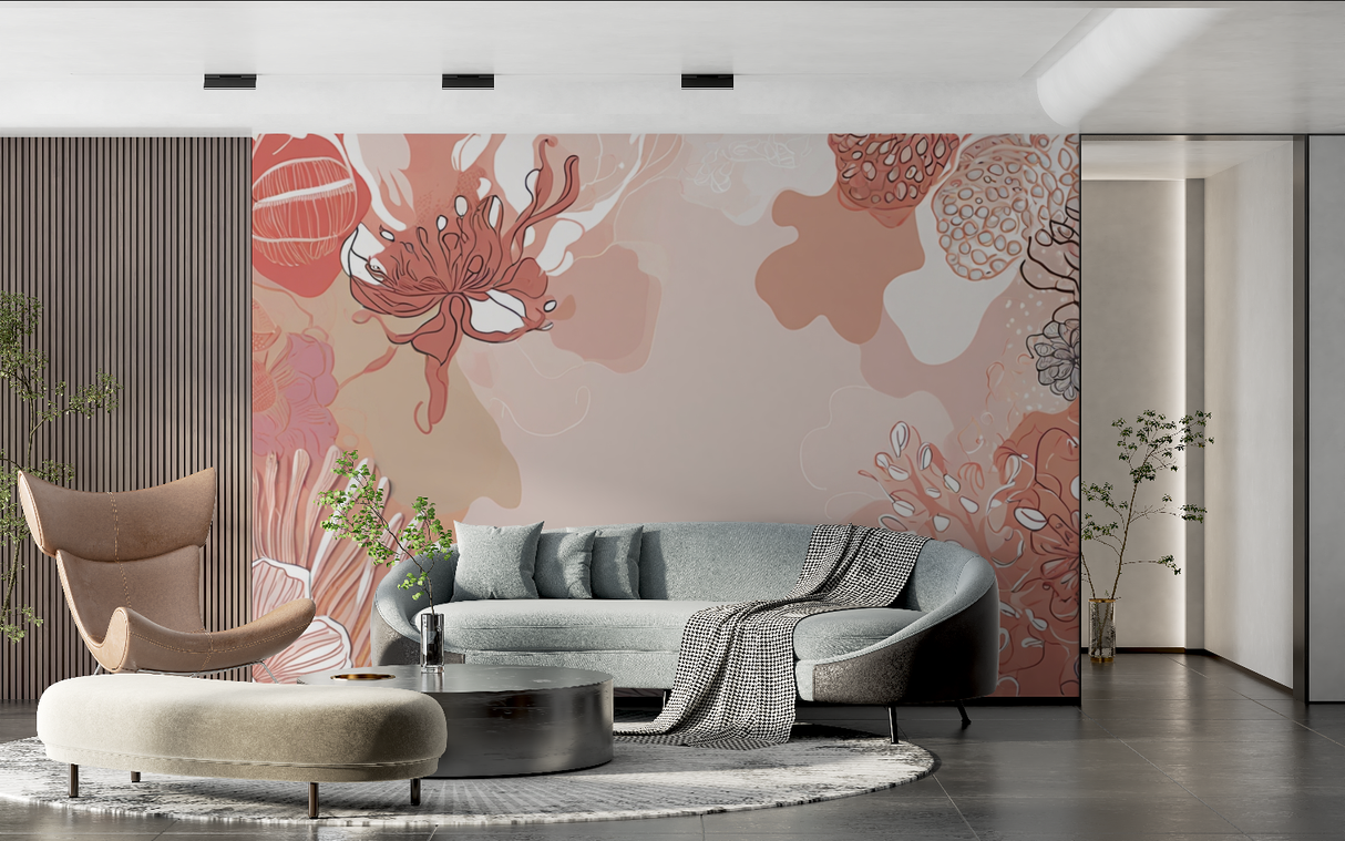 Floral Mural Wallpaper | Abstract Terracotta Art Design