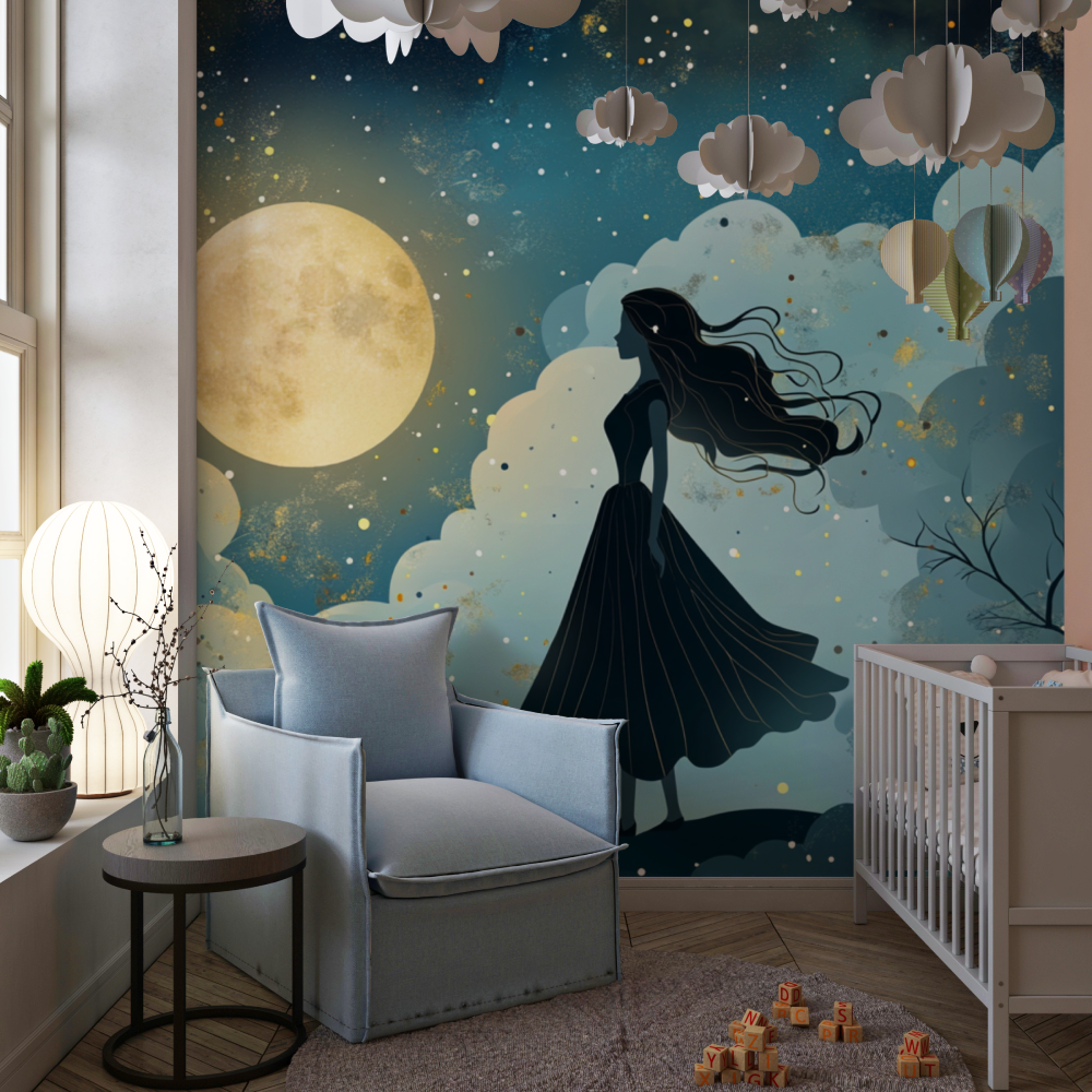 Princess Mural Wallpaper | Moonlit Silhouette Art Deco