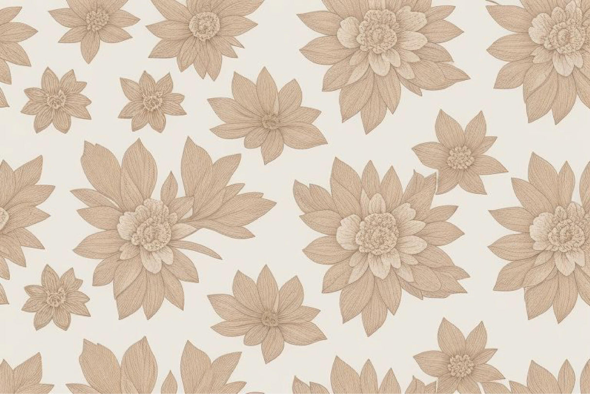 Floral Mural Wallpaper | Large Beige Blooms on White
