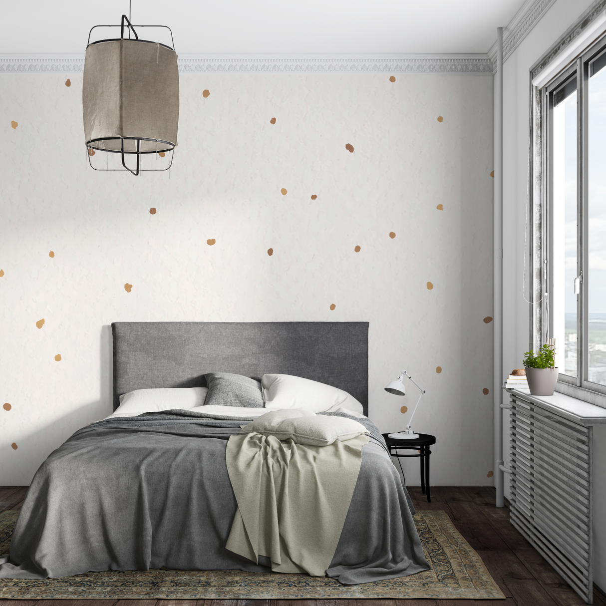 Pattern Mural Wallpaper | Golden Dots on White