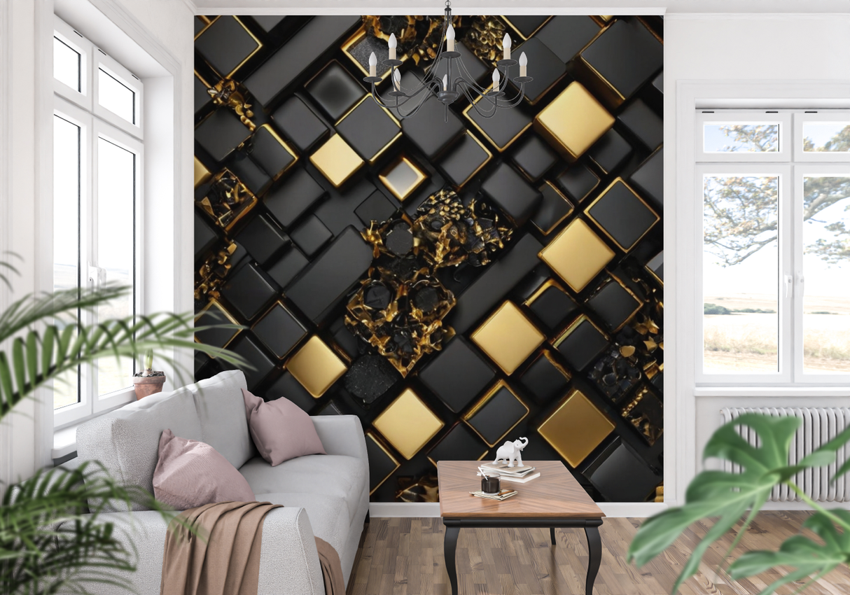 Geometric Mural Wallpaper | Modern Black and White Diamond Pattern