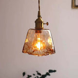 Vintage Glass Pendant Light  Amber Textured Shade - Product detail 10