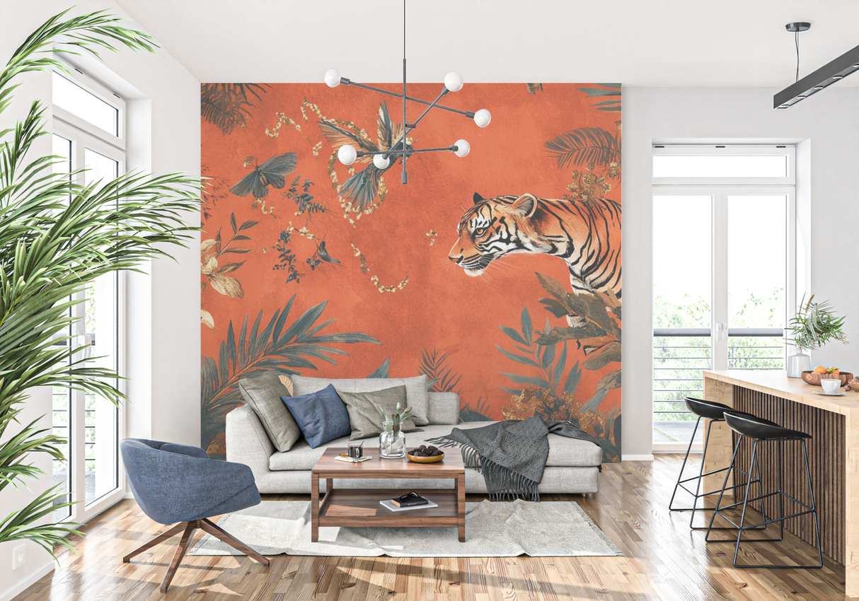 Jungle Tiger Mural Wallpaper | Terracotta Exotic Paradise