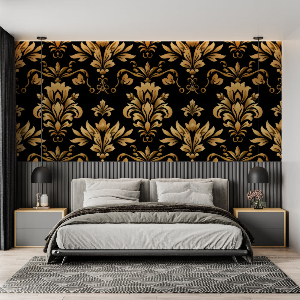Baroque wallpaper pattern showcased in luxury dining room setting