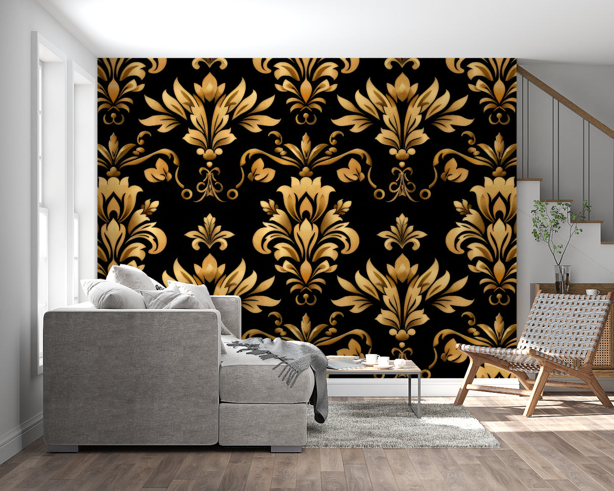 Luxury damask wallpaper design in hotel lobby setting
