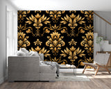 Luxury damask wallpaper design in hotel lobby setting