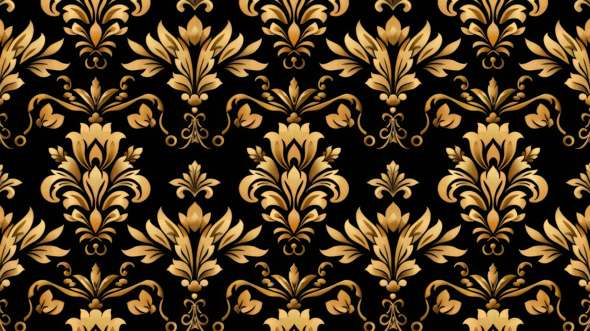 Black and gold damask wallpaper design file showing intricate baroque pattern detail