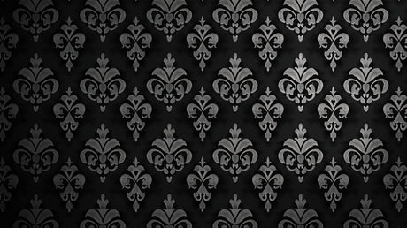 Design file of black and silver damask pattern showing intricate floral motifs and metallic details
