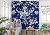 Classic damask wallpaper design showcased in a formal dining room